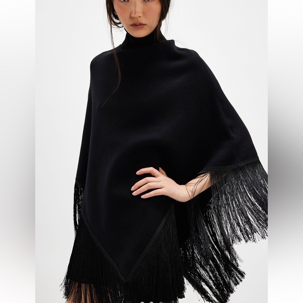 Free People x Understated Leather River Walk Fringe Poncho in Black NWOT